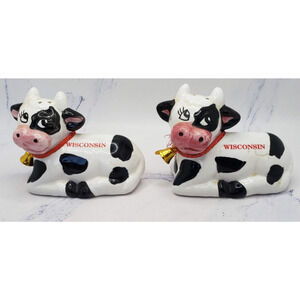 Wisconsin Cow Salt And Pepper Shakers Ceramic Set Of 2 Male Female 3 Inches